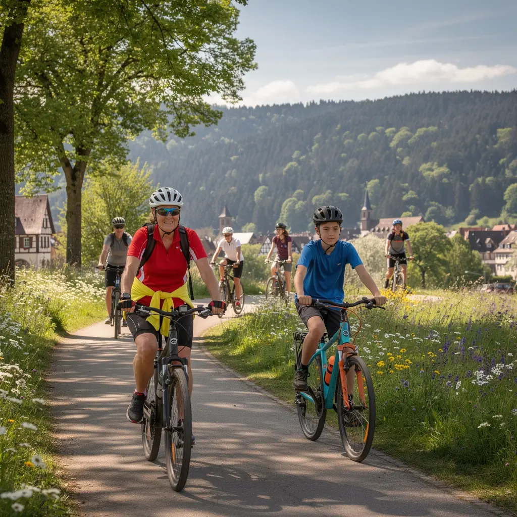 Touristen erkunden ein lebhaftes Markttreiben in einer historischen Stadt.